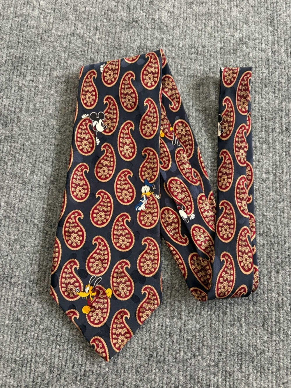 Vintage Necktie Tie Silk Disney Store Blue Red Paisley Mickey Donald Pluto
